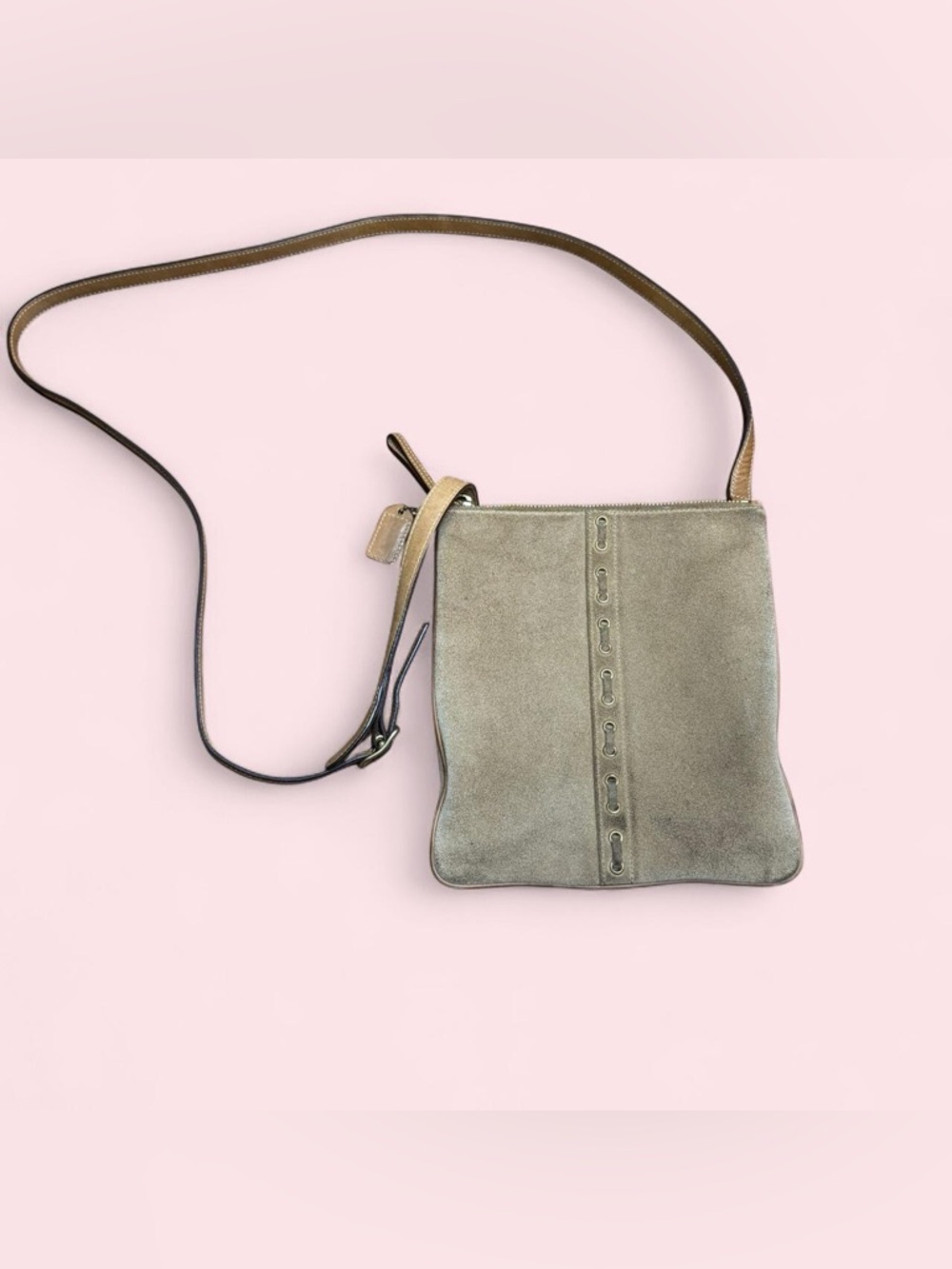 Coach Suede Leather Crossbody Bag Tan Brown Slim Swingpack Y2K Vintage